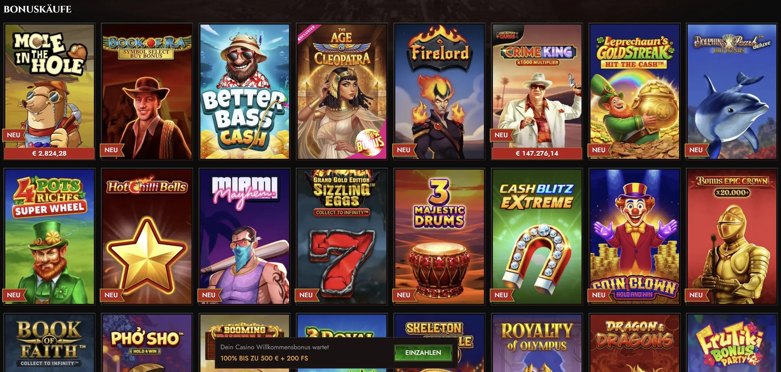 Slots und Tischspiele in Kategorien