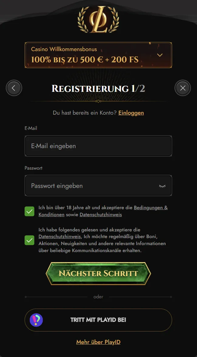 Legiano Registrierungsformular