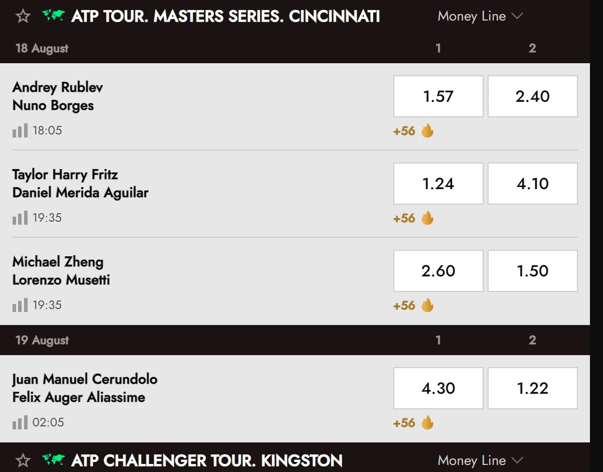 Live sports odds and event listings