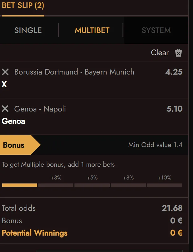 Early Payout rules for selected bets