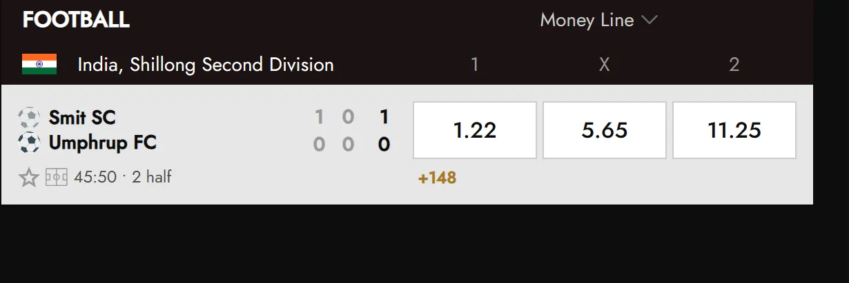 Live betting interface with changing odds