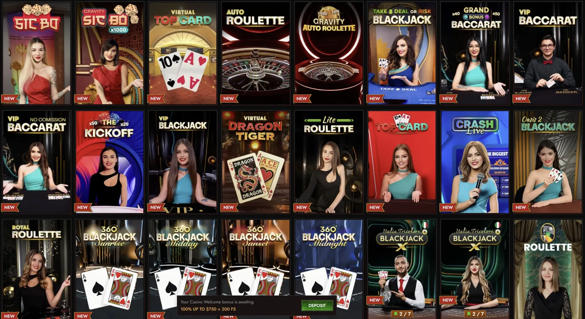 Legiano live casino tables and game show categories