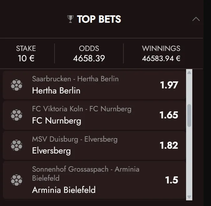 Cash Out feature in bet slip