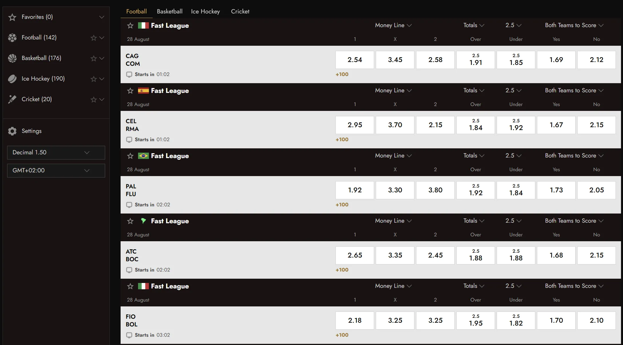 Sports available on Legiano sportsbook