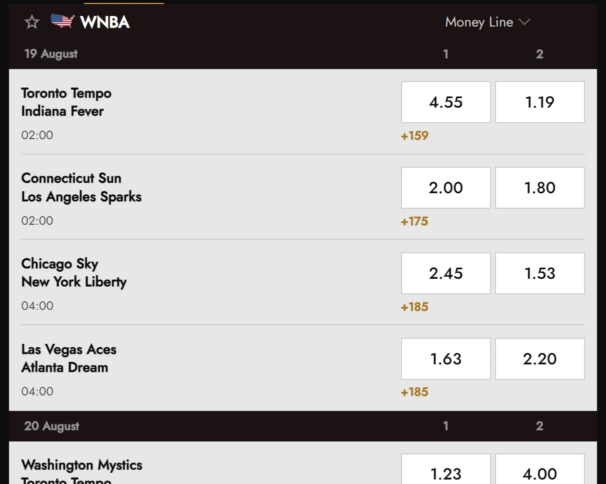 Bet slip showing selected sports wagers