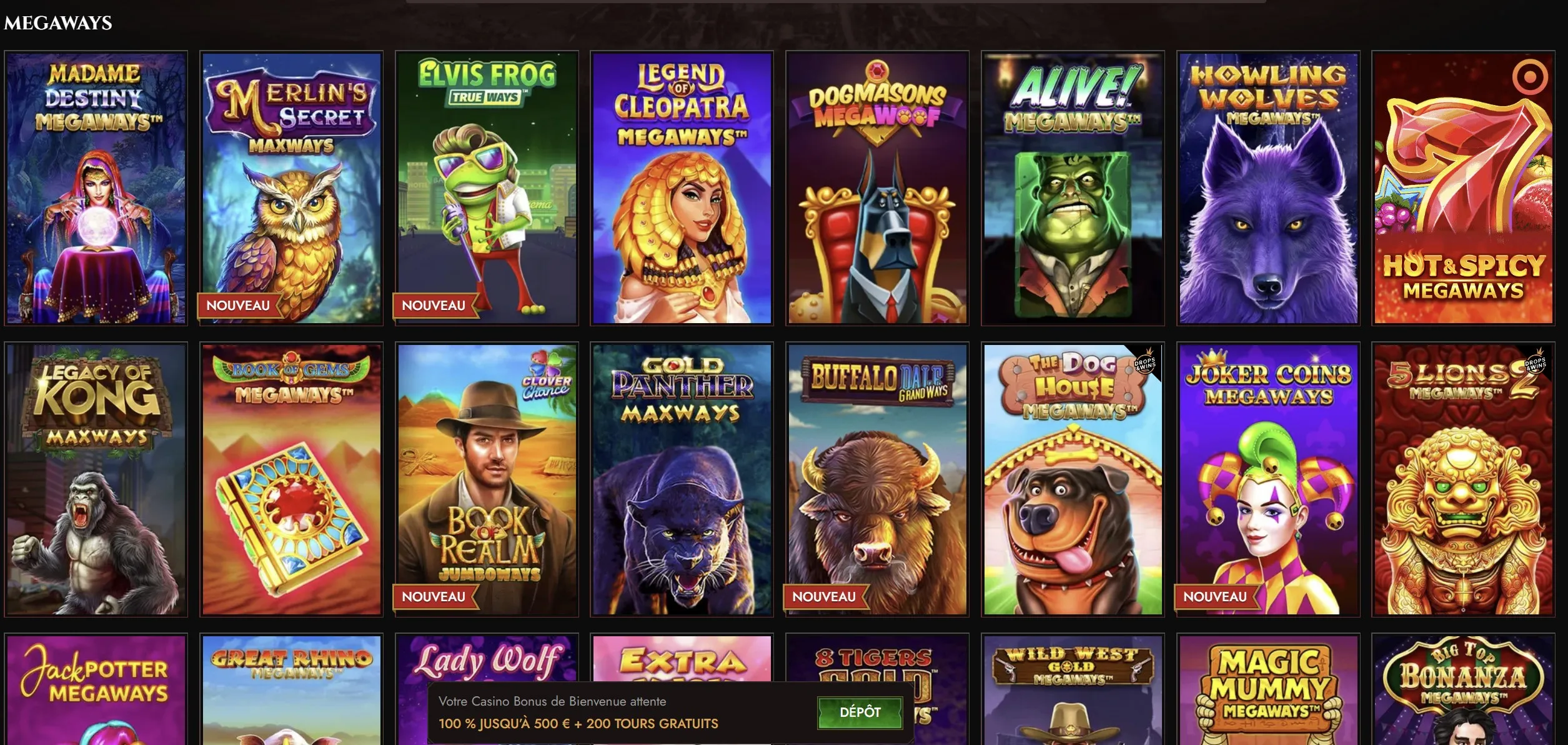 Jeux Megaways et Bonus Buy Legiano