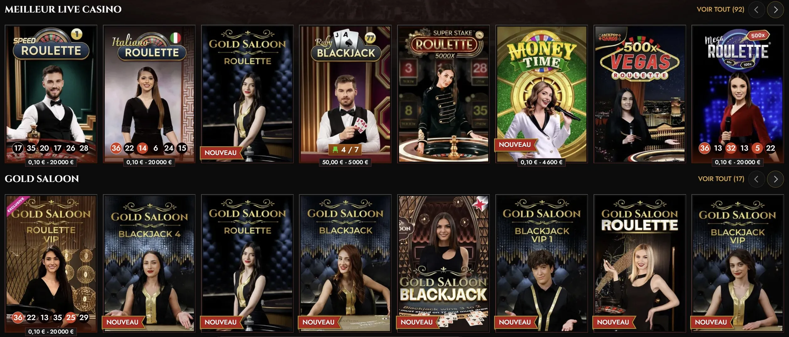 Tables du casino en direct Legiano