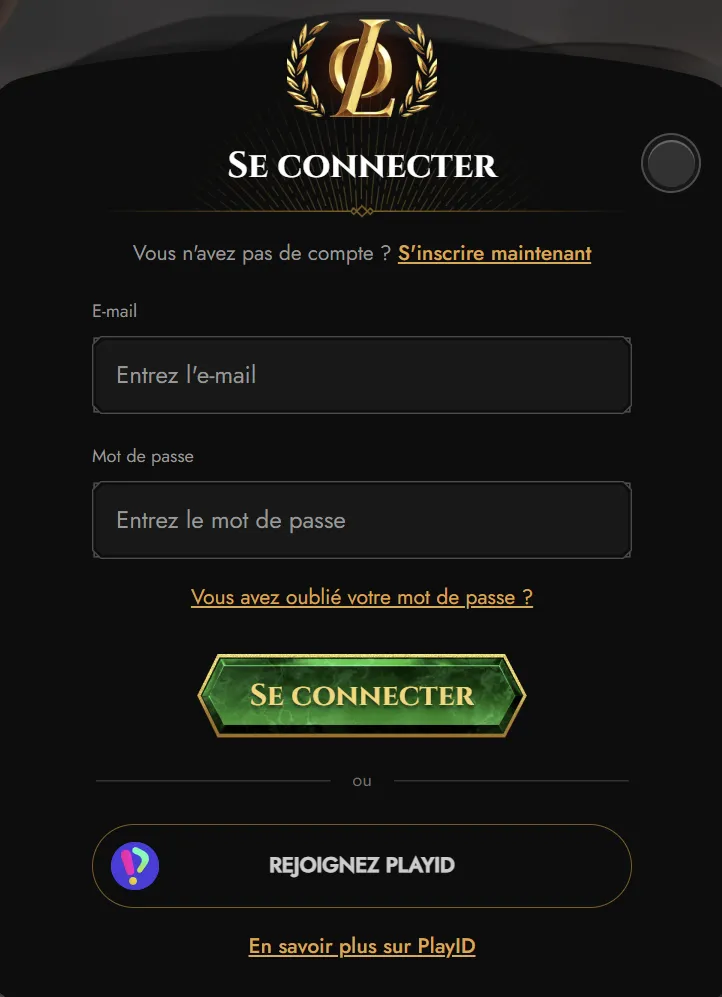 Interface de connexion Legiano sur fond de gladiateur