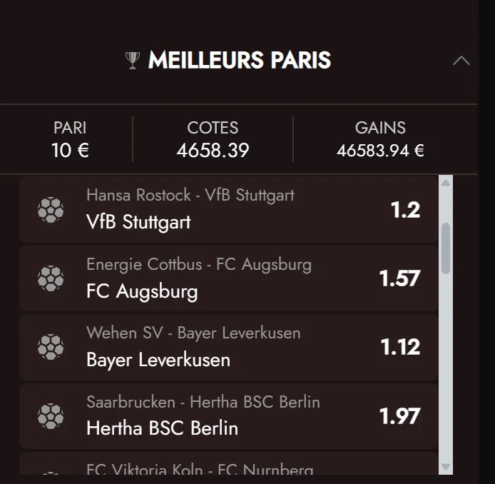 Fonctionnalité Early Payout sur un pari