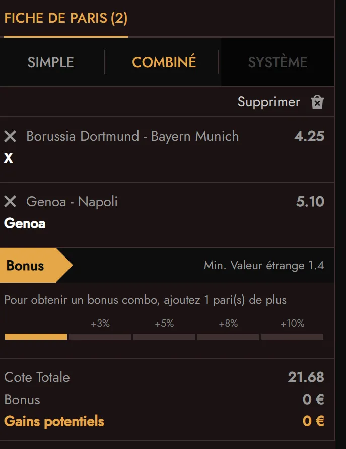 Fonctionnalité Bet Builder de Legiano