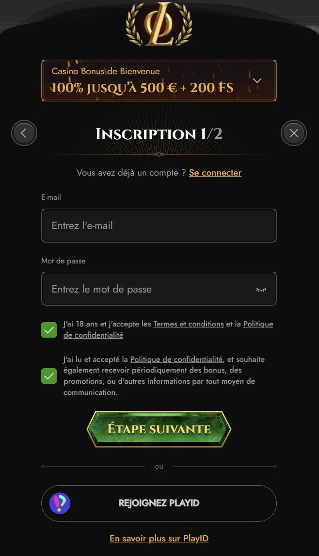 Formulaire d’inscription Legiano