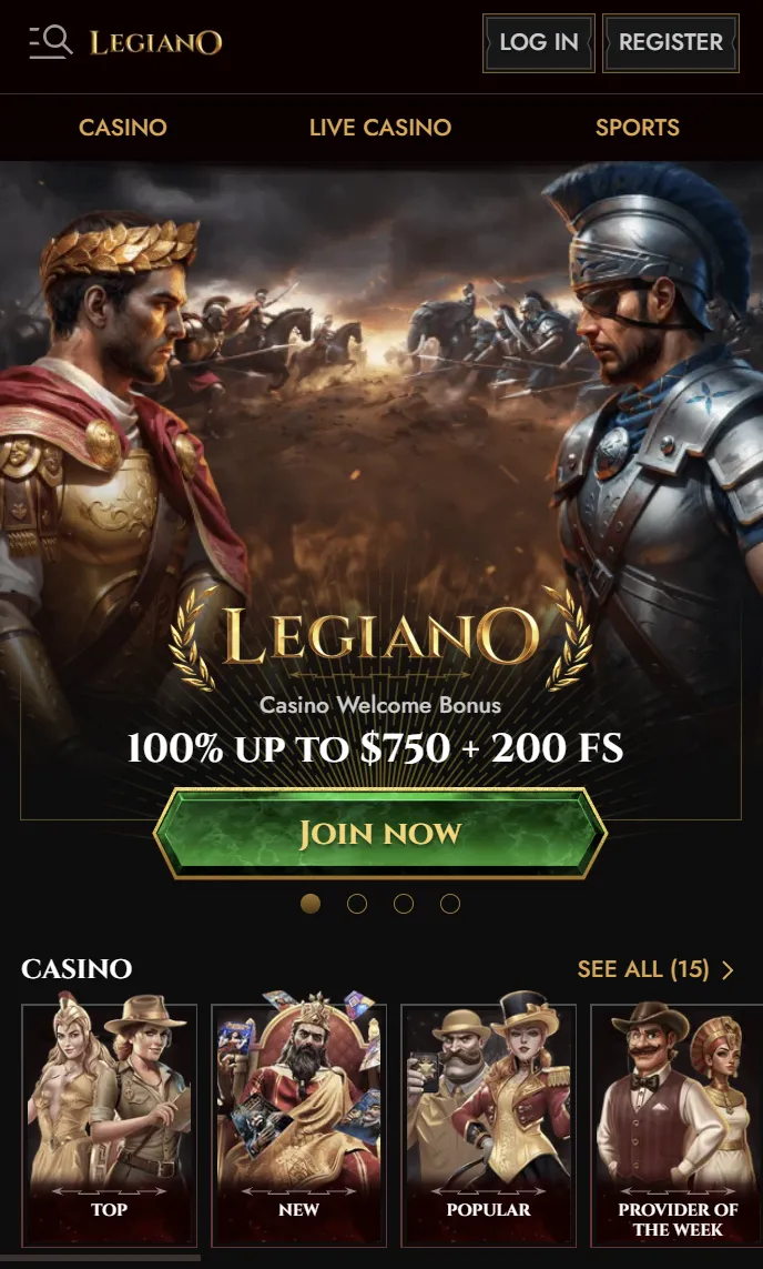 Legiano mobile betting screen