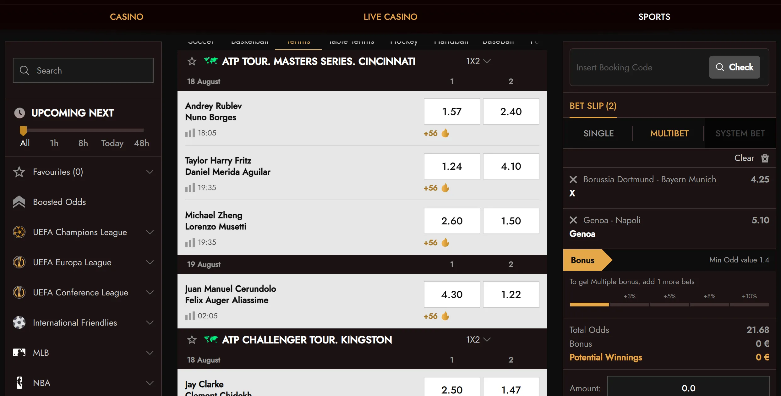 Legiano sportsbook pre-match and live betting interface