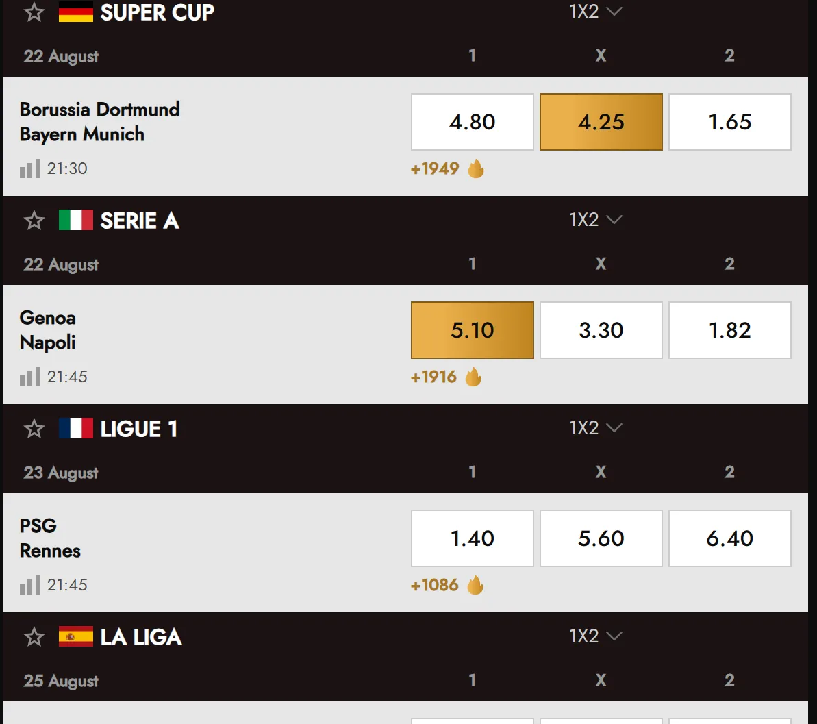 Legiano Sports and Live Betting navigation