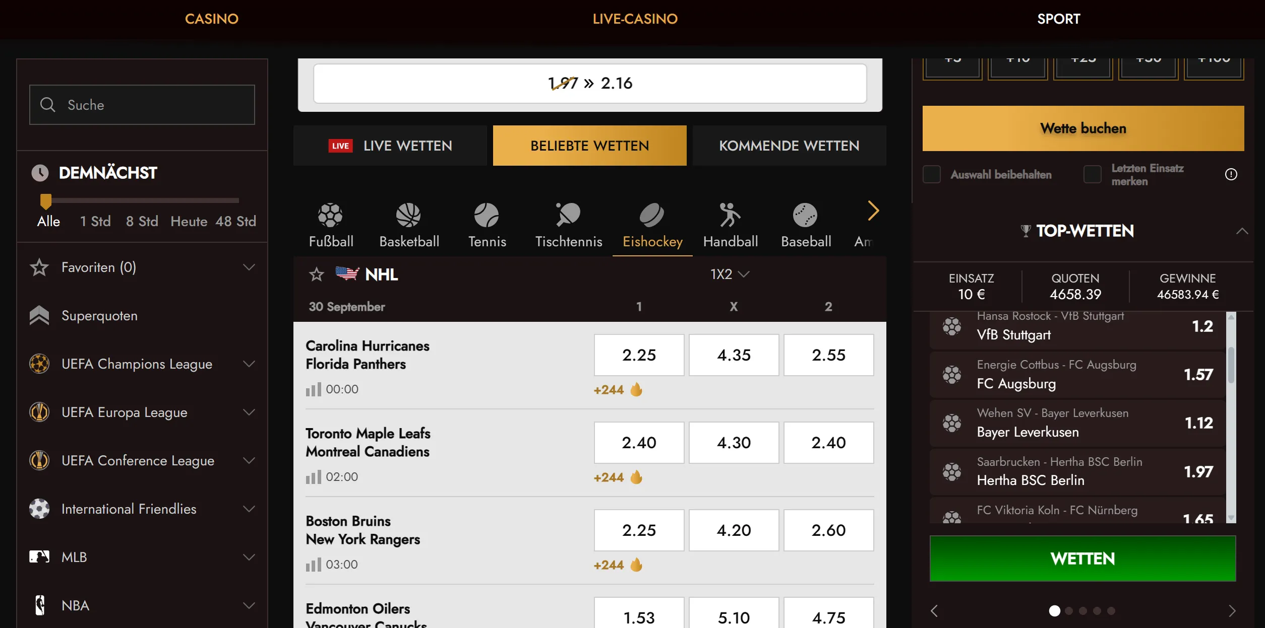 Legiano Sportwetten mit Pre-Match- und Live-Auswahl