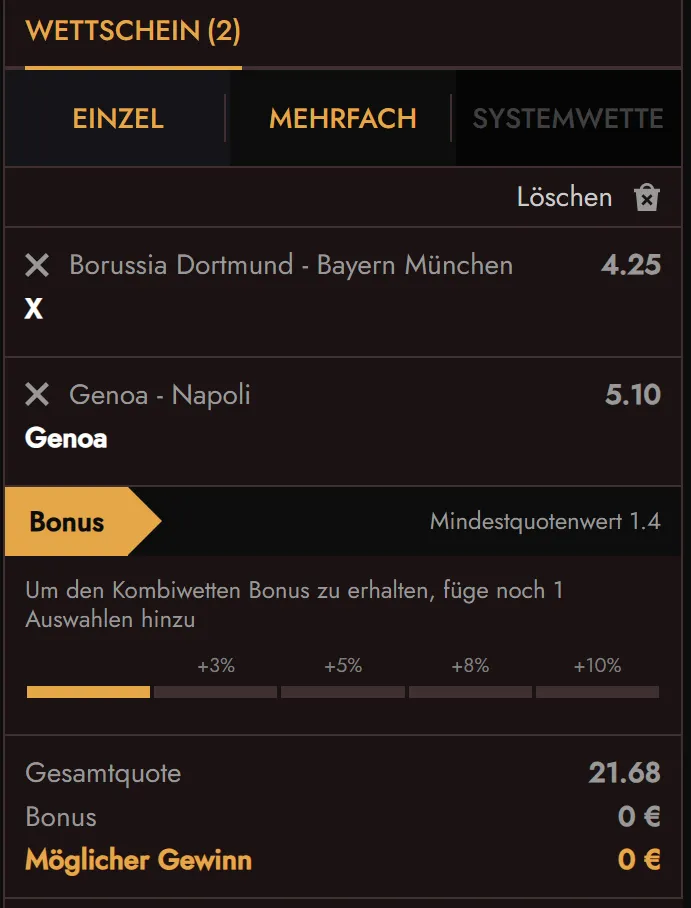 Early Payout bei markierten Pre-Match-Wetten