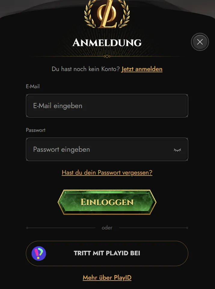 Anmeldung bei Legiano auf Desktop und Mobilgerät