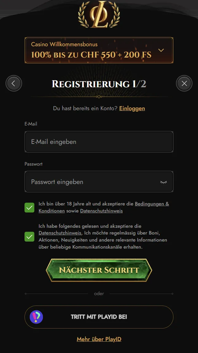 Legiano Registrierungsformular