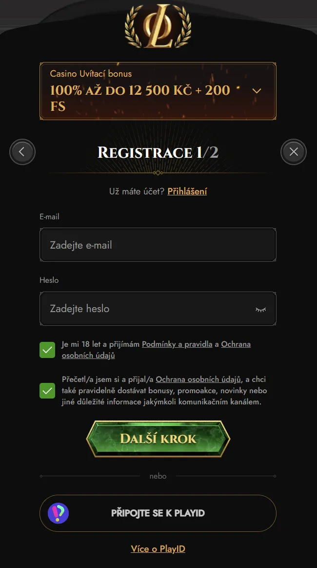 Registrační formulář Legiano
