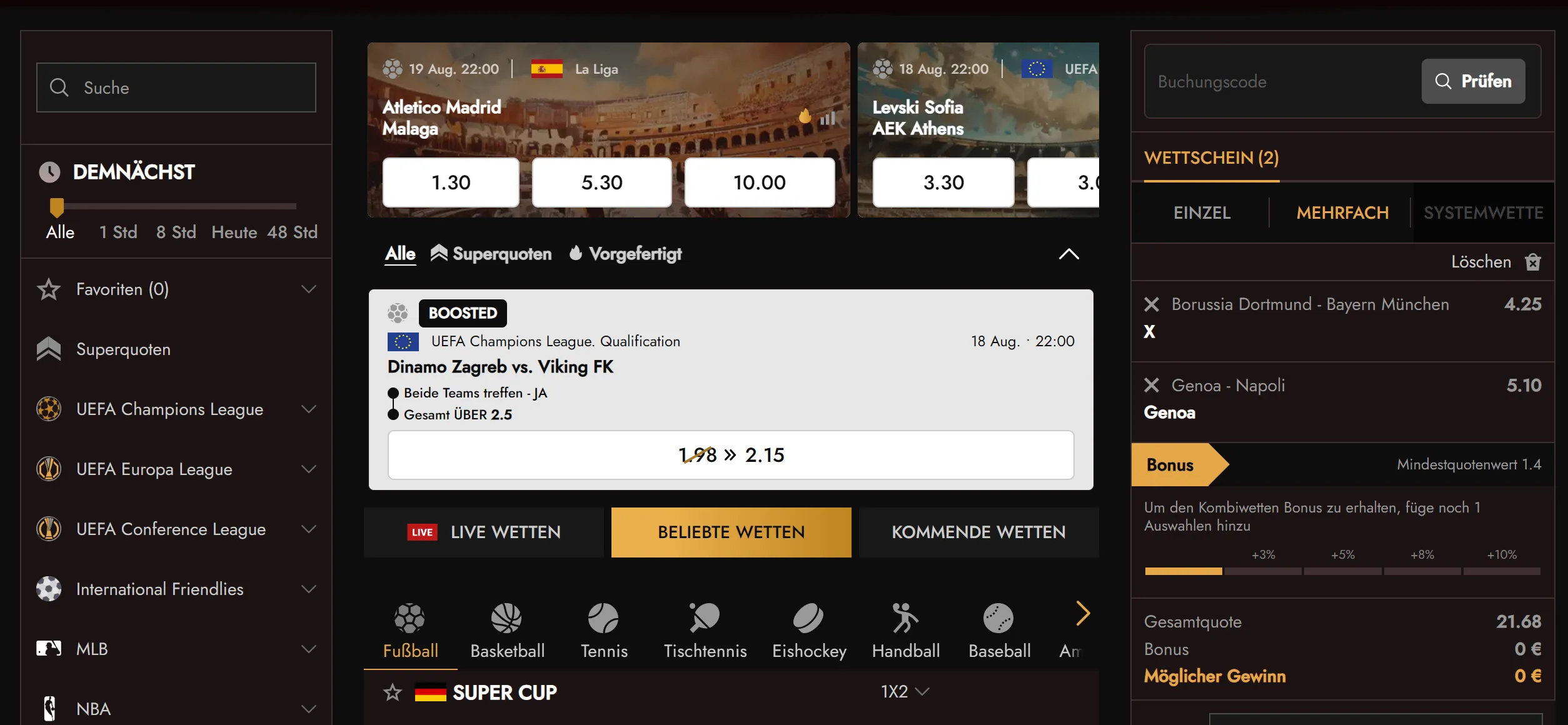 Sportwetten bei Legiano mit Pre-Match- und Live-Optionen