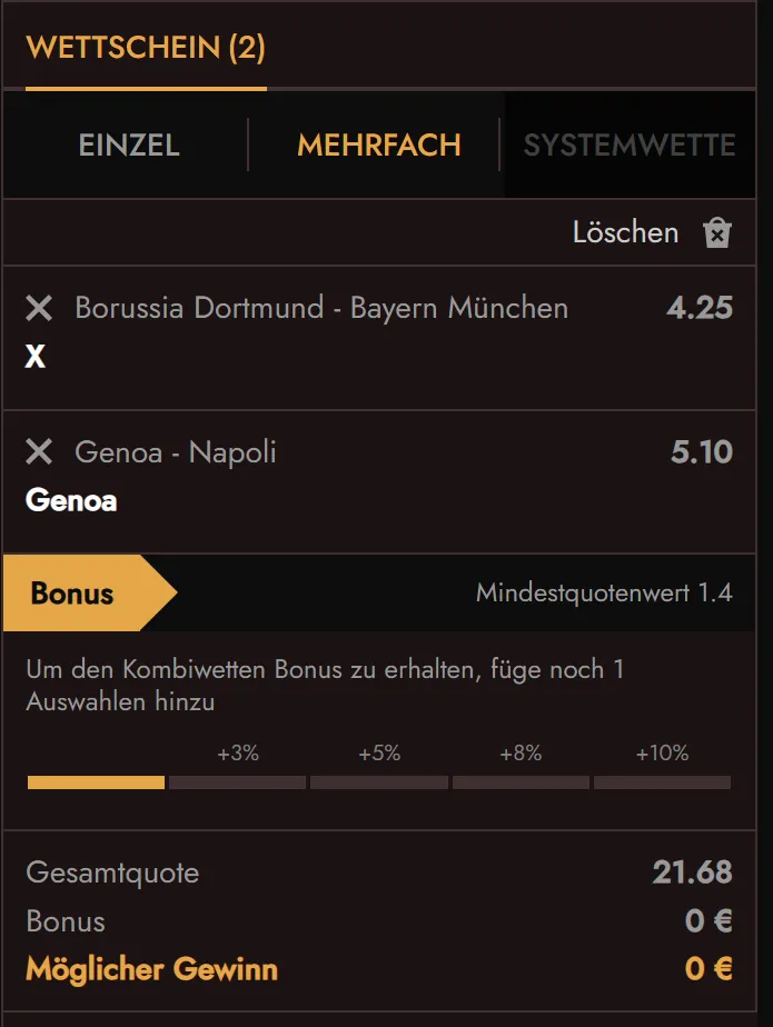Early Payout bei gekennzeichneten Pre-Match-Wetten