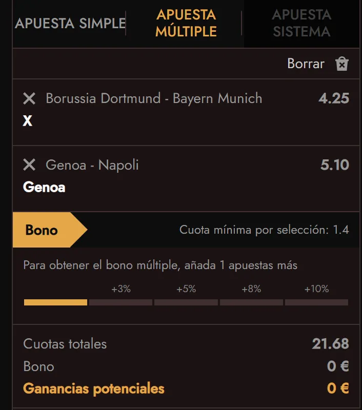 Boleto de apuesta con opción Cash Out