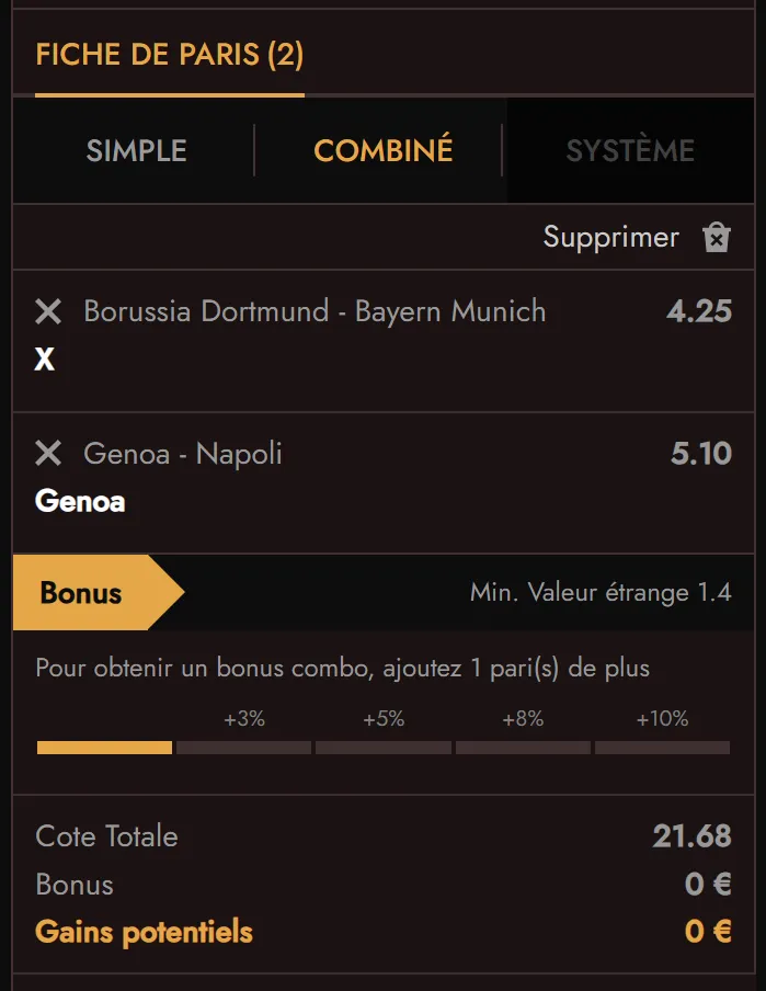 Outils de pari et statistiques disponibles