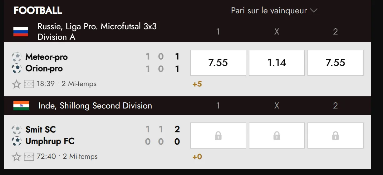Match en direct et cotes actualisées