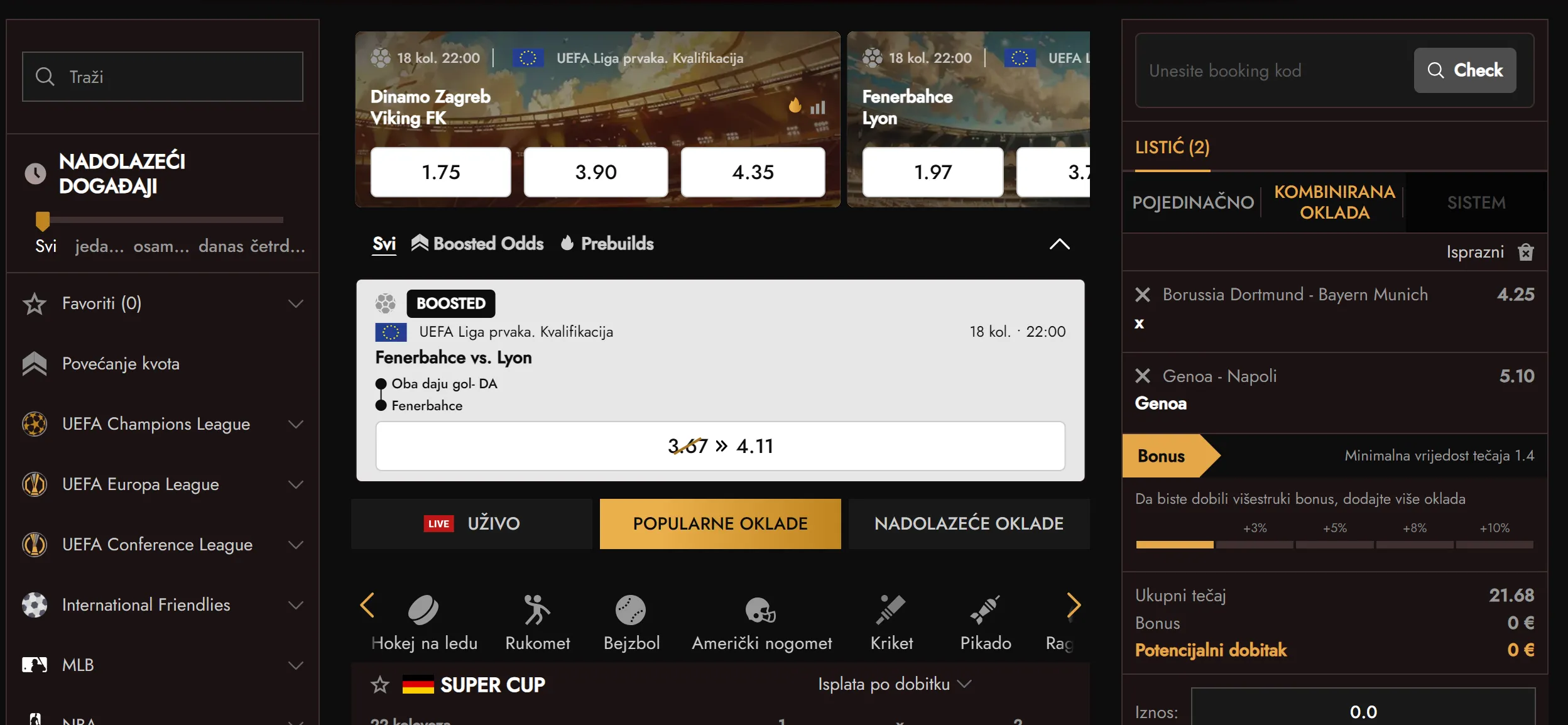 Igrač pregledava sportske kvote prije početka susreta