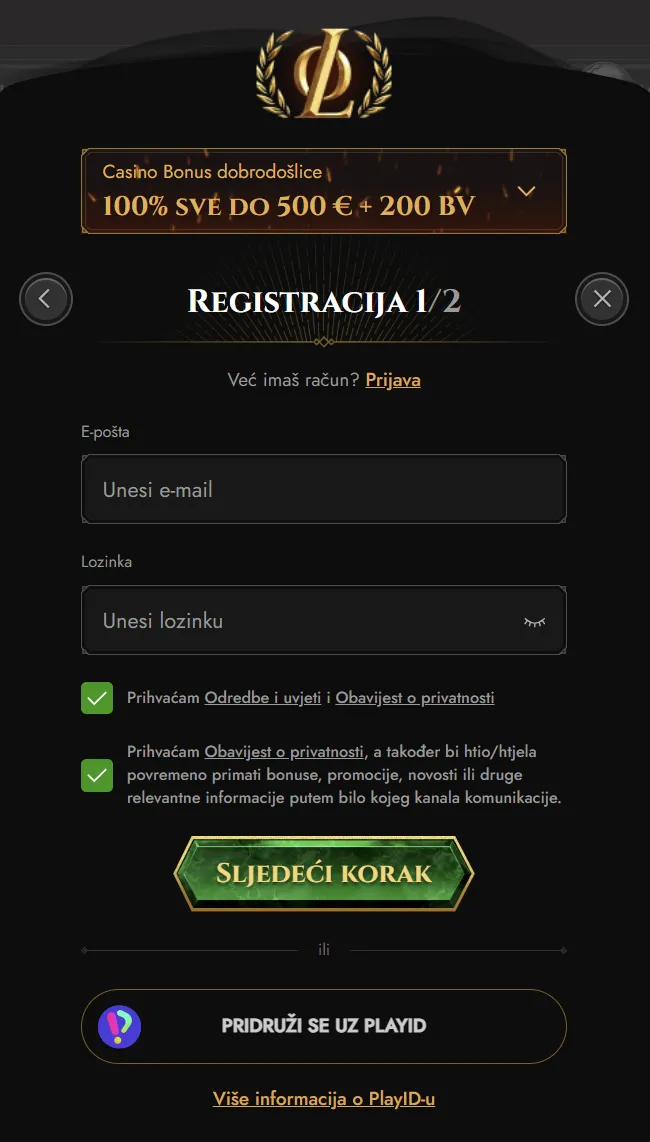 Registracija Legiano računa u Hrvatskoj