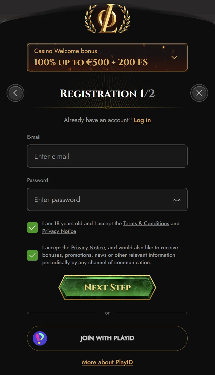 Legiano registration page