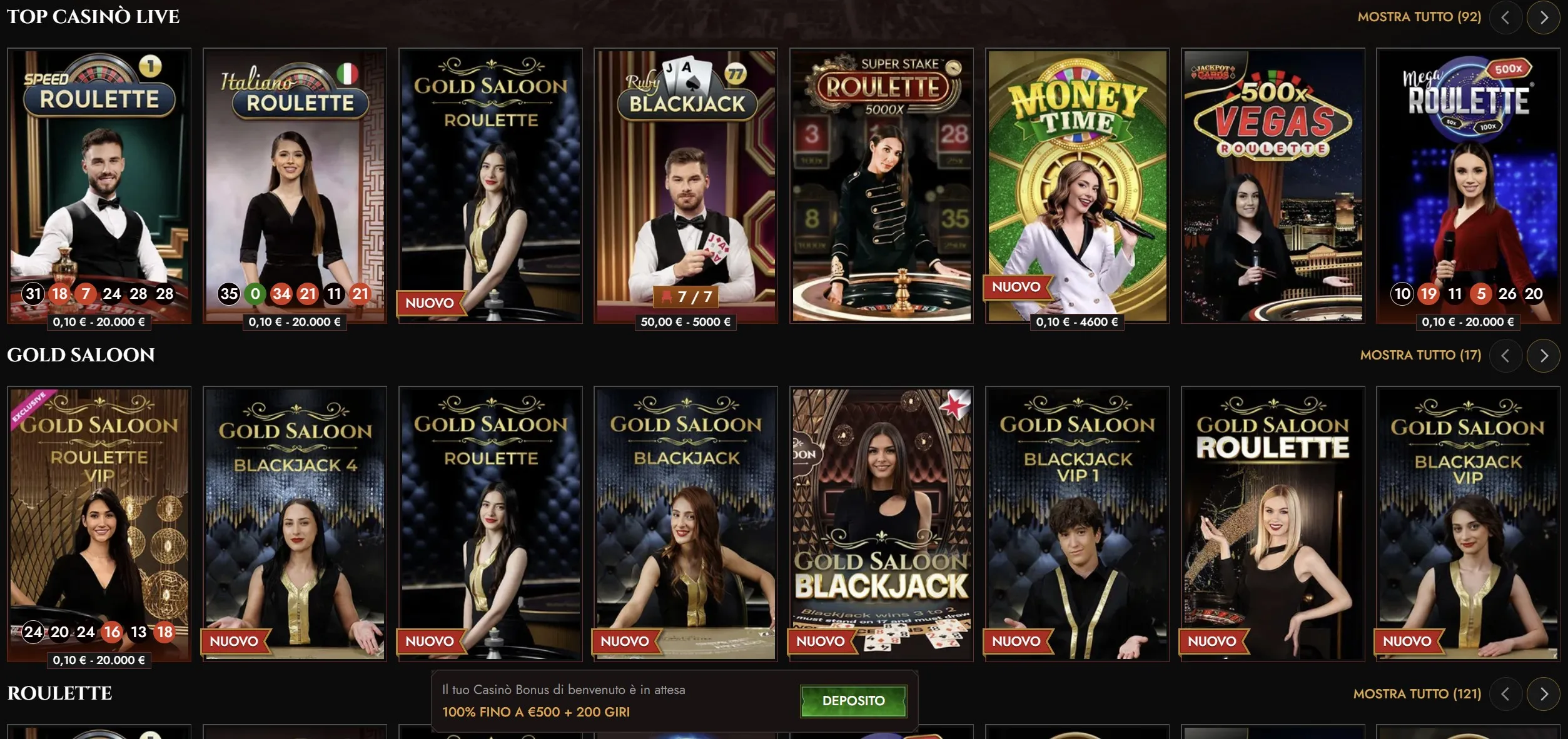 Tavoli del live casino di Legiano