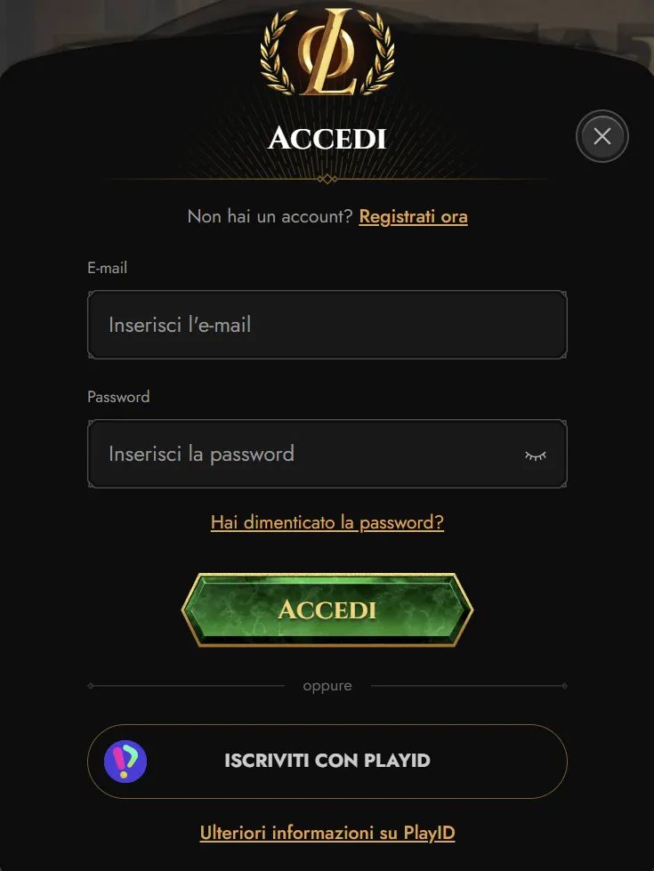 Accesso al conto Legiano su casinò e scommesse
