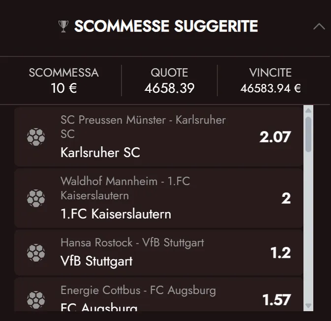 Quote potenziate per scommesse selezionate