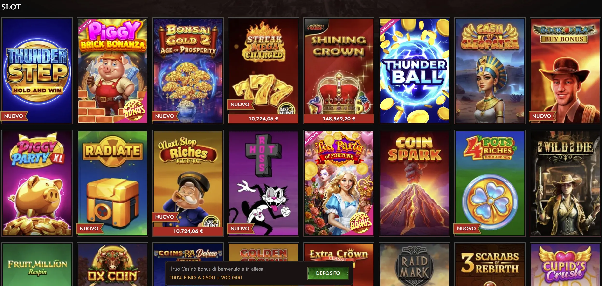 Slot e categorie disponibili su Legiano