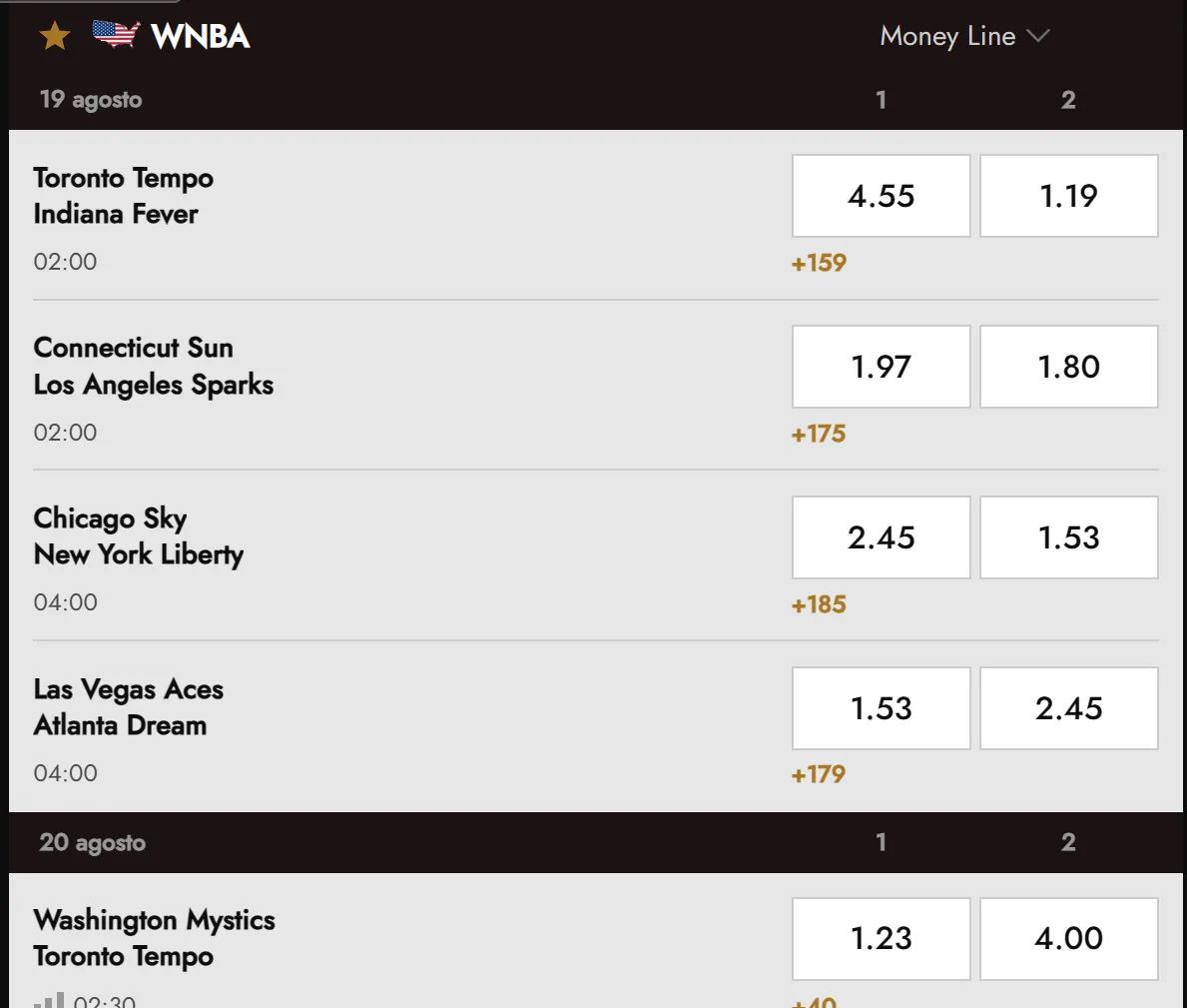 Interfaccia delle scommesse live Legiano