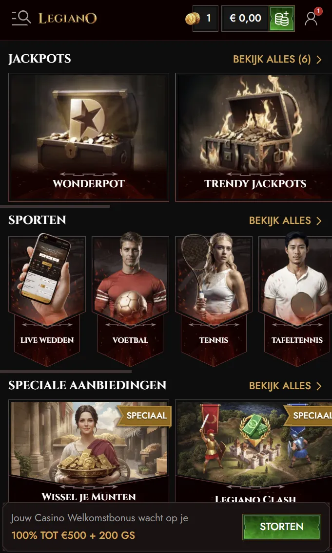 Legiano website op een mobiel beginscherm