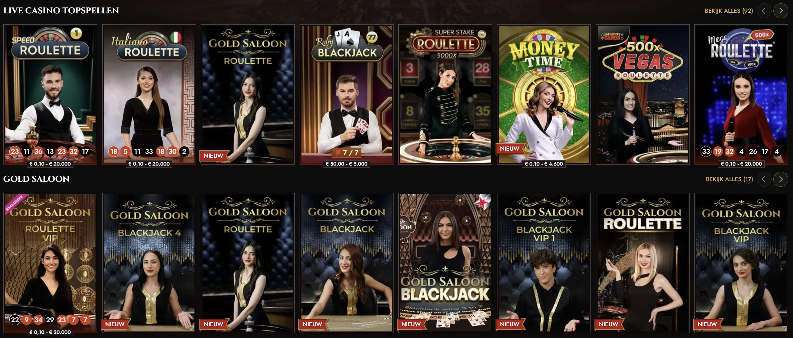 Live casinotafels en spelshows bij Legiano