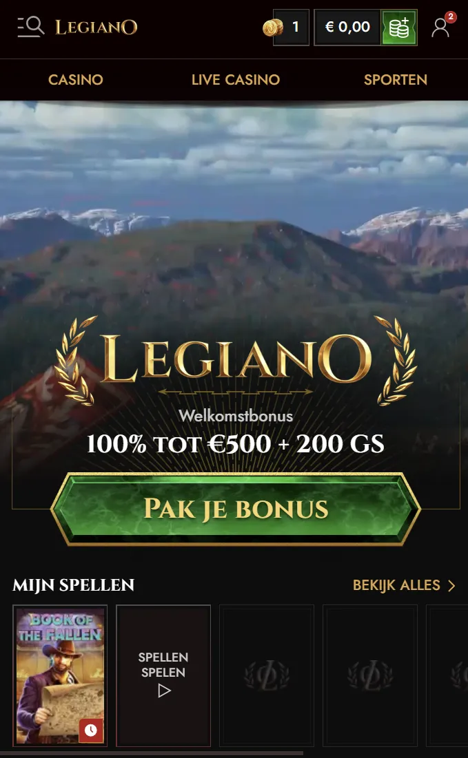 Legiano-casino op een mobiel apparaat