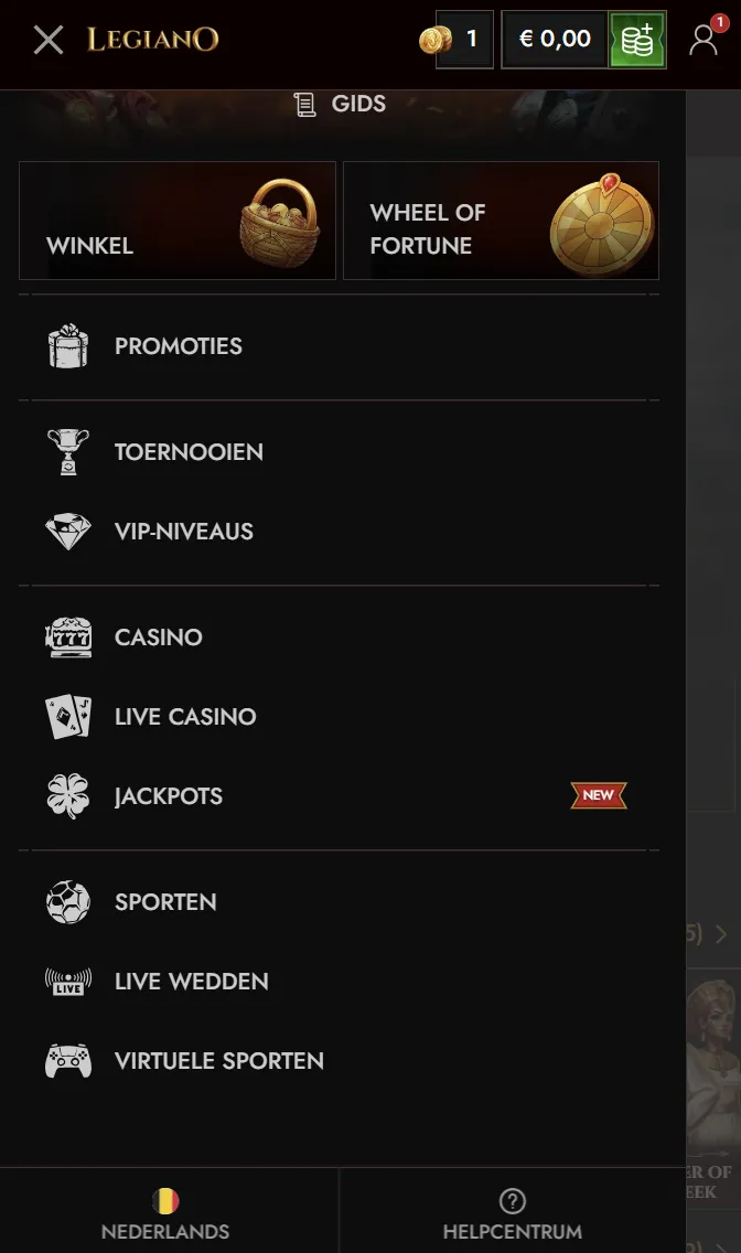 Legiano mobiele casino- en sportwebsite