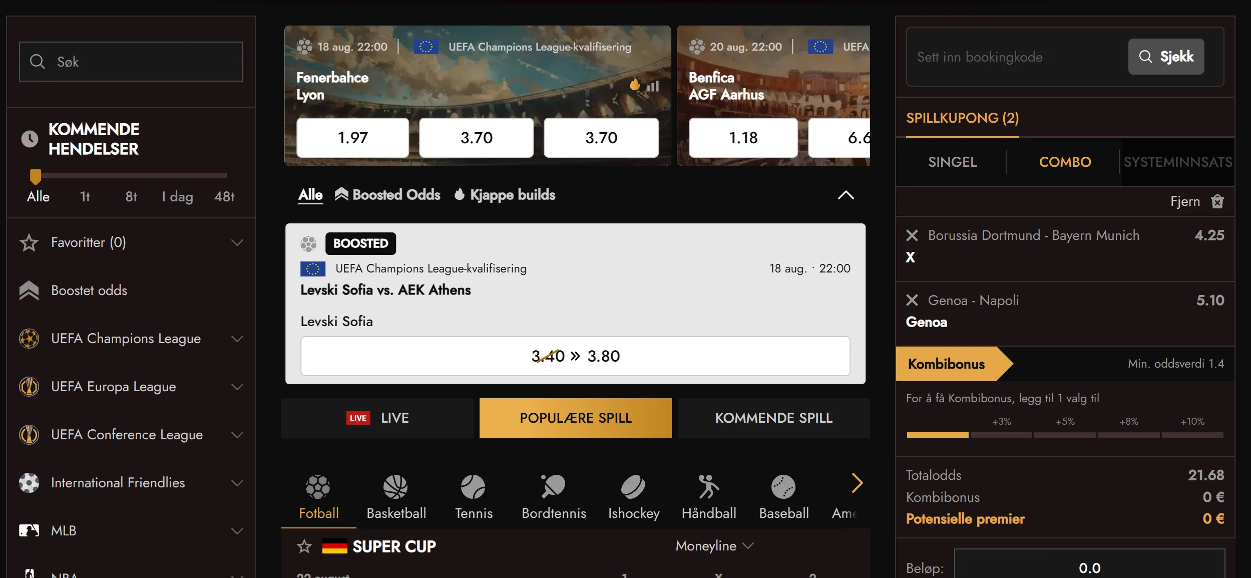 Sportsbetting med odds før kamp og direkte spill