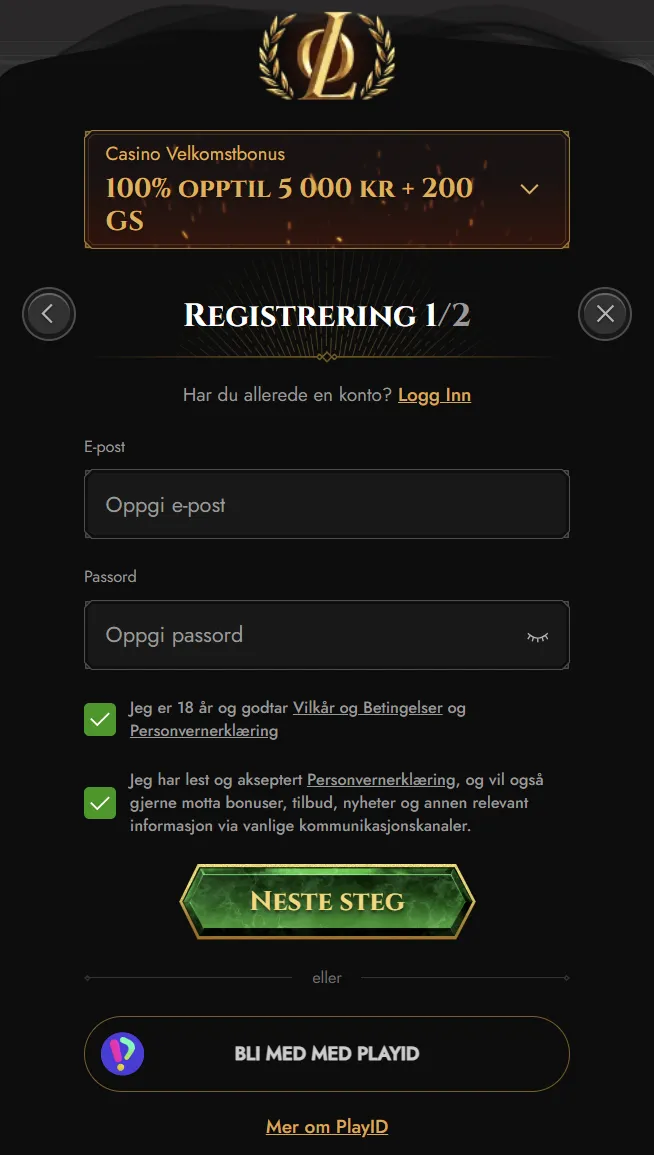 Registrering av Legiano-konto i Norge