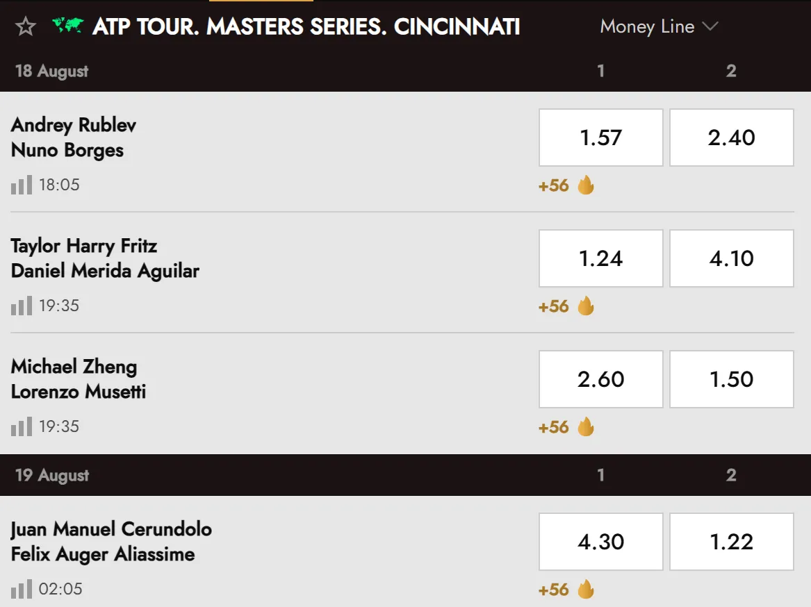 Live betting odds and event statistics