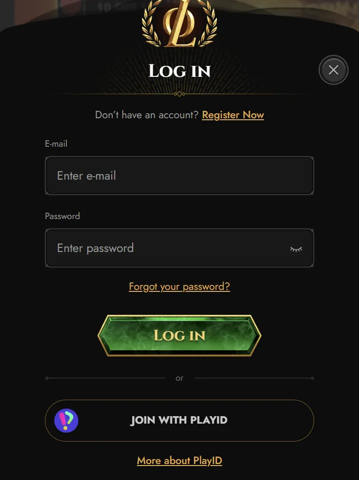 Legiano gladiator artwork beside account access and login guidance