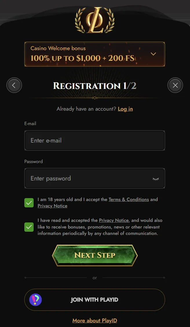 Legiano account registration in New Zealand