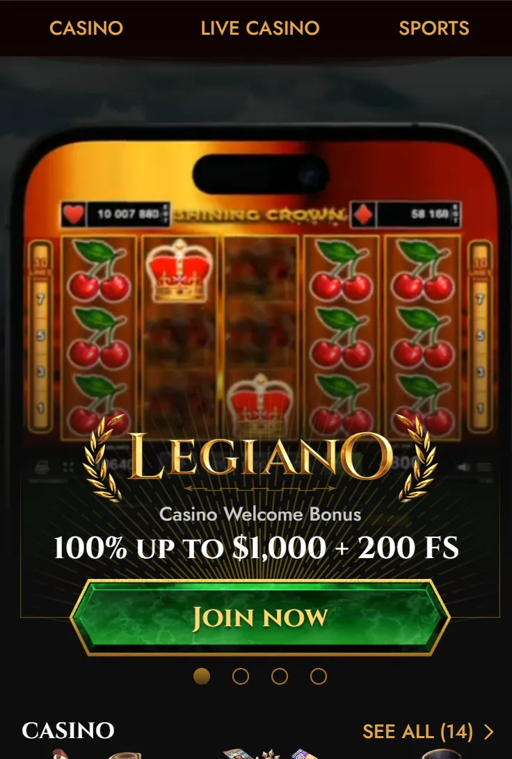 Legiano mobile site display