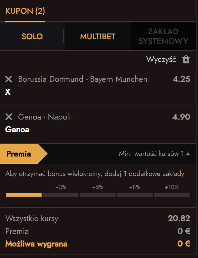 Kupon zakładu z narzędziami Legiano