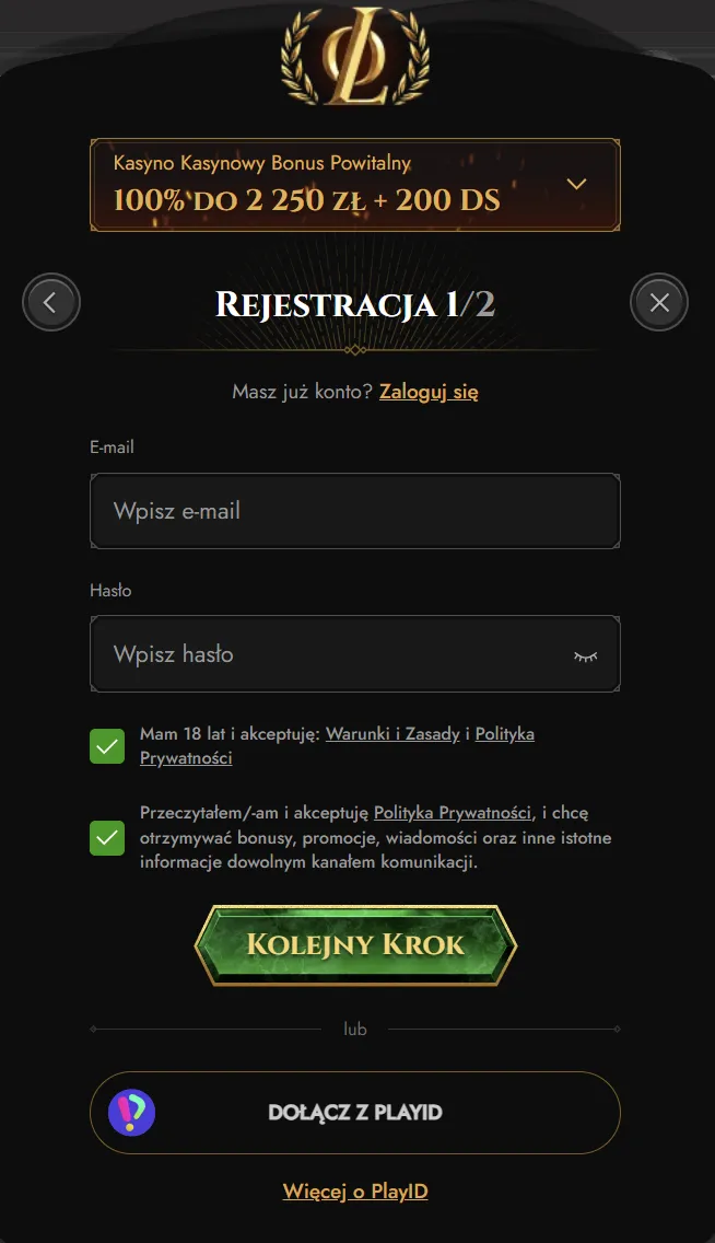Rejestracja konta Legiano w Polsce