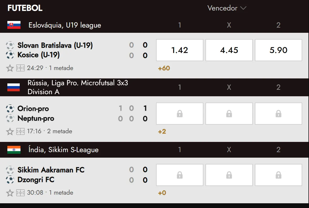 Apostas ao vivo e odds no Legiano