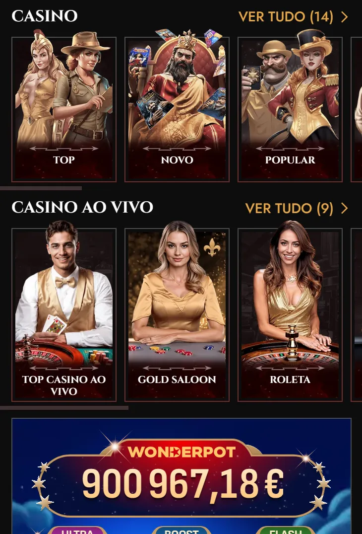 Área móvel para conta, jogos e apostas